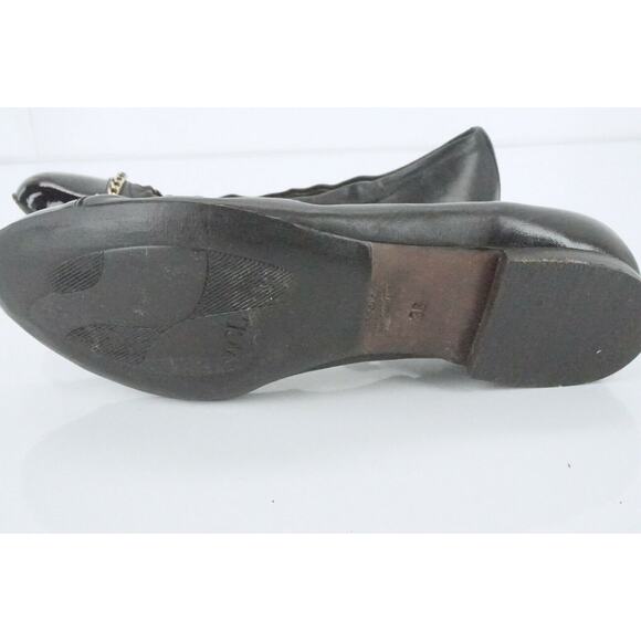 AGL Black Leather Bijoux Chain Embellished Patent Cap Toe Ballet Flat SZ 36 - Picture 8 of 12